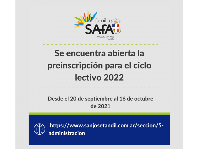 Pre-Inscripción para el Ciclo Lectivo 2022. - Colegio San José Tandil